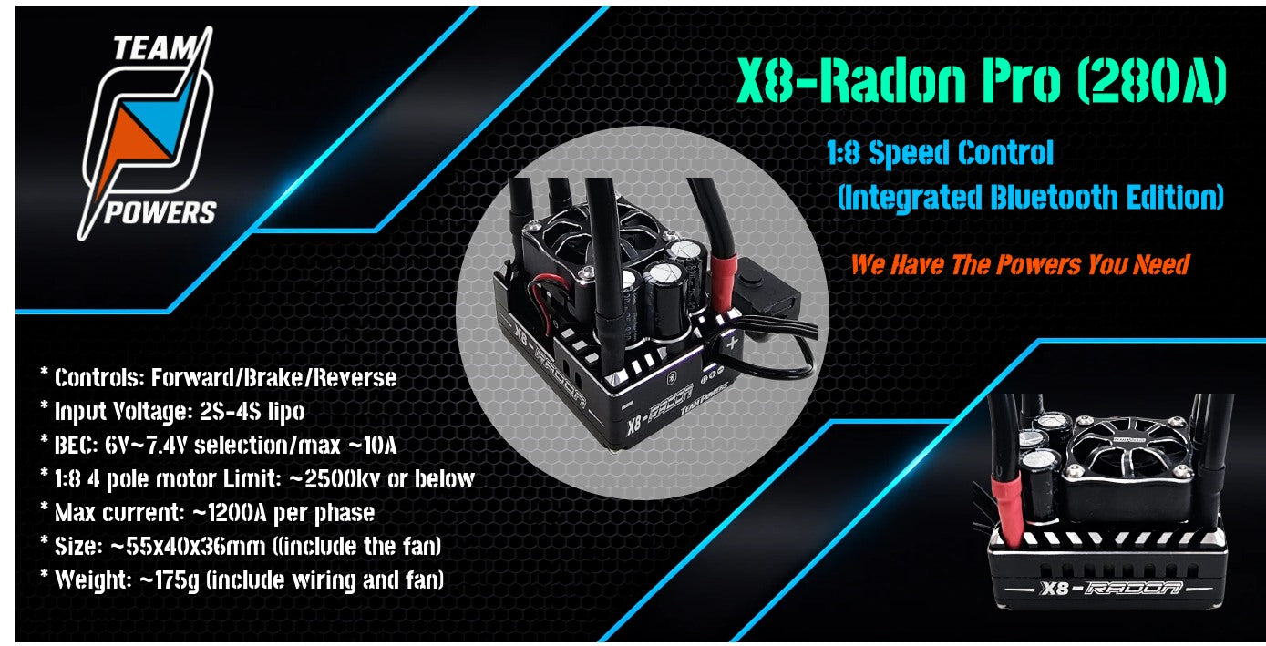 X8 Radon 280A 1:8 Brushless Speed Controller with Bluetooth Digital RC