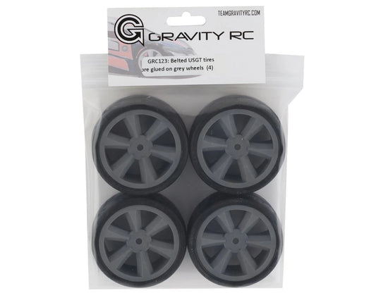 Gravity RC USGT Belted Pre Glued Tires with Edge Wheels in Grey Set of 4 Racing Tires