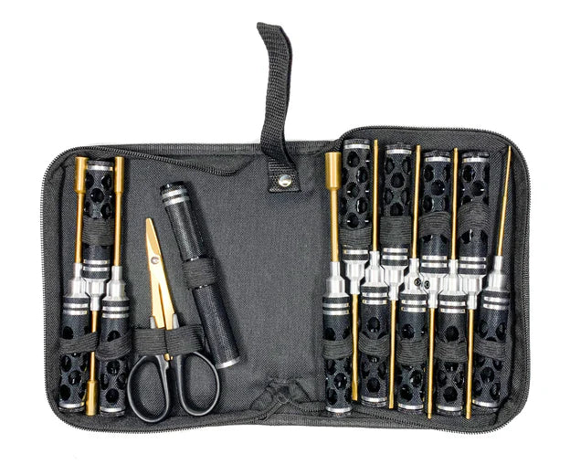 Honeycomb Handle 14 Piece Premium Tool Set Black with Carry Case