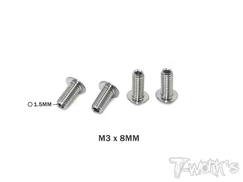 T-Work's 64 Titanium Grub Screws M3 x 8.0mm (4) RC Titanium Fasteners TW-TP-087-C