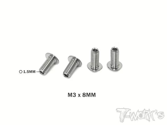 T-Work's 64 Titanium Grub Screws M3 x 8.0mm (4) RC Titanium Fasteners TW-TP-087-C